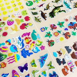 Jsdoin 50 Sheets Puffy Stickers for Kids, 1000+ Children 3D Stickers Party Bag Filler for Party Rewarding Gifts Scrapbooking Including Animals Letter Fish Dinosaurs Numbers Fruits Trucks Airplane