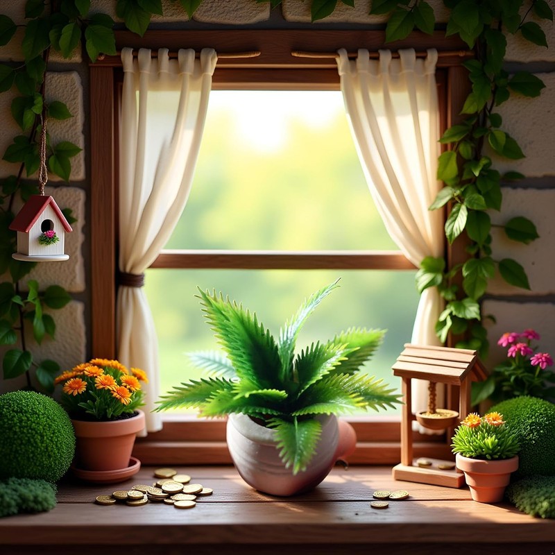Miniature Plant Accessory, Green Potted Plant, 1:12 Scale, Suitable for