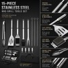 15pcs Stainless Steel BBQ Grill Tool Set for Outdoor Cooking