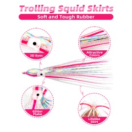 BLUEWING Trolling Squid Skirts Fishing Saltwater Octopus Lures, Size 5in, 5pcs