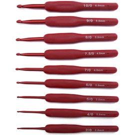 Sonew Ergonomic Crochet Hook Set, 9Pcs Sweater Knitting Tools, Sewing Thread Handcraft Accessories with Red Rubber TPR Handle, for Beginners and Professionals