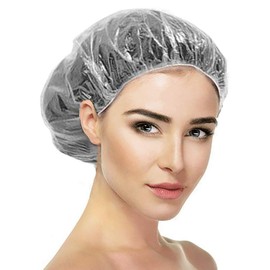 Custelen 100PCS Waterproof Shower Caps - Large, Clear Plastic Hair Caps for Women - Ideal for Hotels, Travel, and Deep Conditioning (20.5")