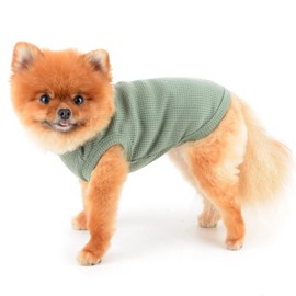 SMALLLEE_LUCKY_STORE Cute Bear Waffle Knit Tank Top Puppy T Shirt for Small Dogs Cats Boy Girl Stretchy T-Shirt Vest Yorkie Chihuahua Pet Summer Clothes, Green, L