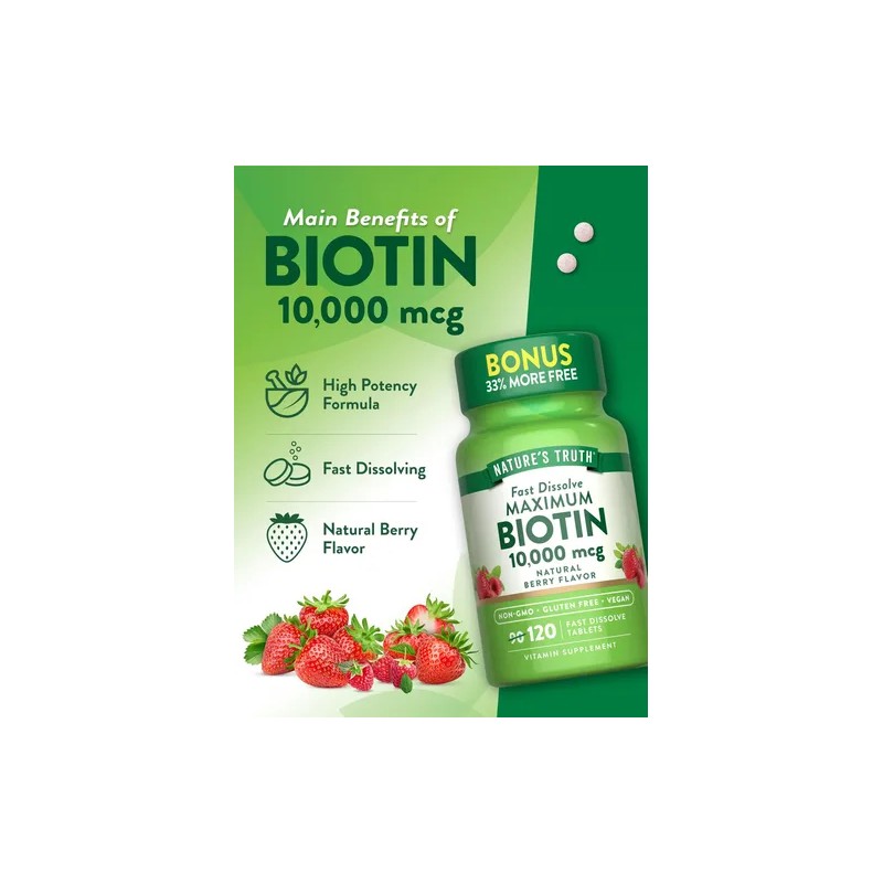 Natures Truth Biotina 10000mcg 120 Tabletas Veganas