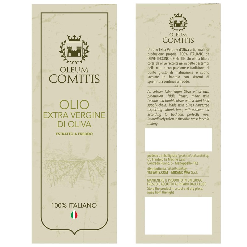 YesEatIs Oleum Comitis - Extra Virgin Olive Oil 100% Italian