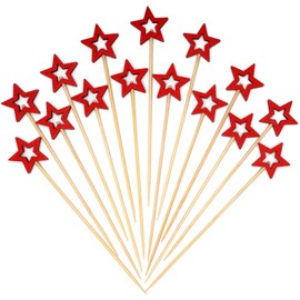 Minisland Big Red Star Cocktail Picks, 5.5 Inch Long Bamboo Fancy Toothpicks for Appetizers, Christmas Holiday New Year Birthday Party Food Drinks Garnish Fruit Skewer Sticks 50 Counts -MSL432