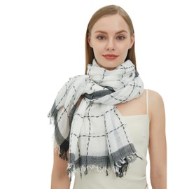 PANTONIGHT Lady's Fashion Scarf with Lurex Lightweight Wool Scarf for Women Plaid Large Shawl for Party Scarf Dress Shawl (3015 WHITE)