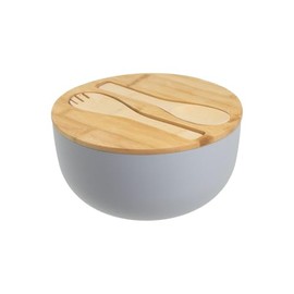 Gravidus Salad Bowl Set with Lid & Bamboo Cutlery, 23.5 cm, Grey Plastic Bowl, Eco-Friendly, Modern & Elegant for Salad & Fruit
