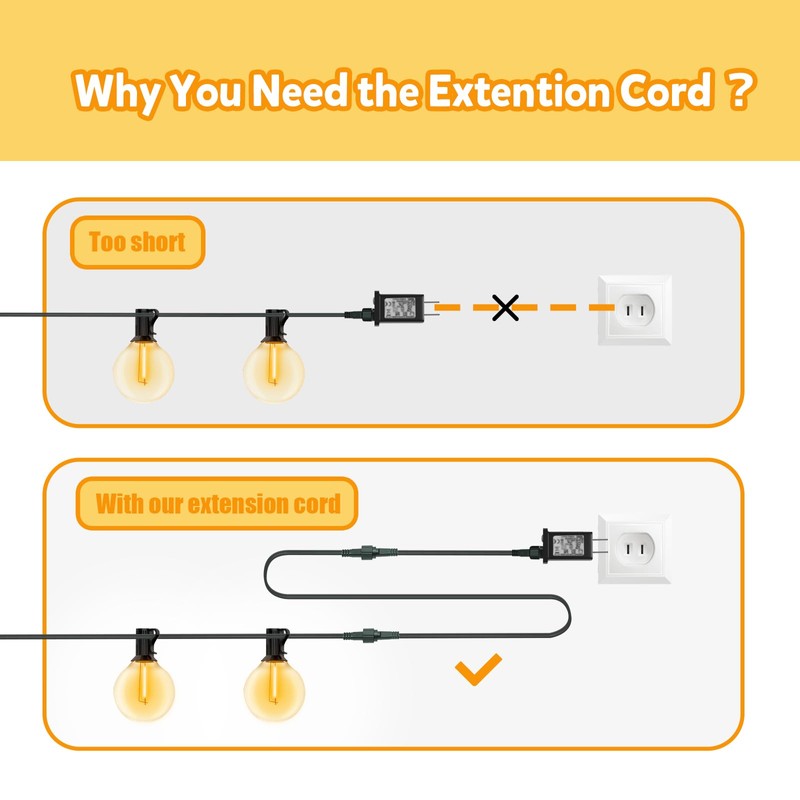 cshare Extension Cords for String Lights Inflatable Decorations, 2 Pin