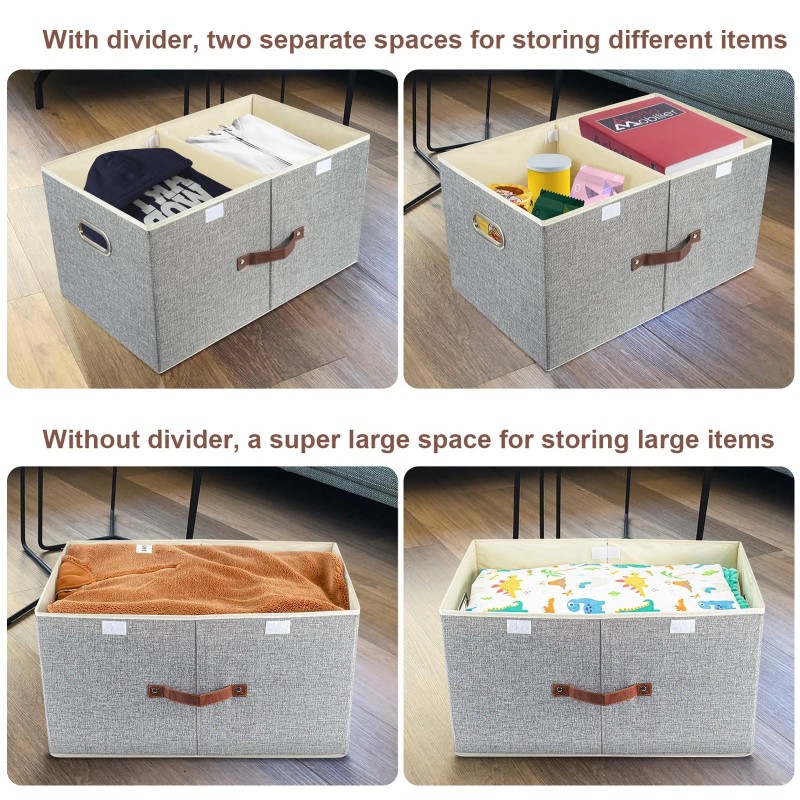 TYEERS Extra Large Collapsible Storage Bins with Lids and Compartments,