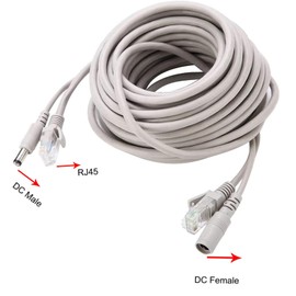priaolker 30M/100FT Ethernet CCTV Cable, Cat 5 RJ45 + 2.1x5.5mm DC Power Cord, for CCTV Security Camera Surveillance System IP Camera NVR System Grey - (1Pcs)
