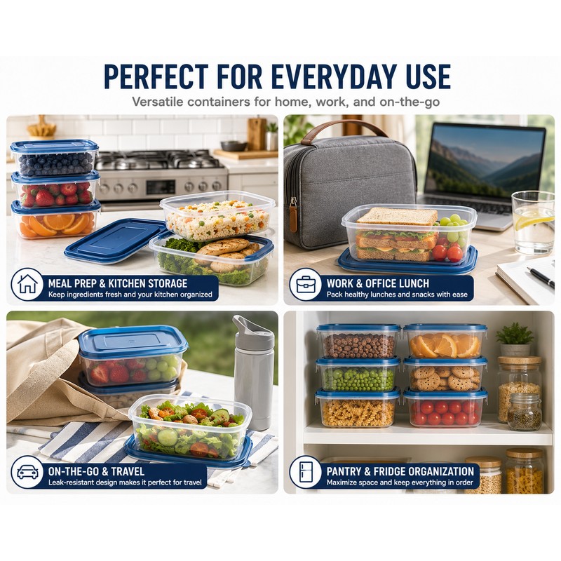 6-Piece Transparent Stackable Food Storage Containers with Blue Measurement Markings