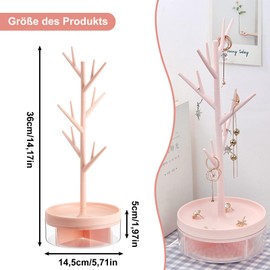 OUTALIZ Tree Tower Hanging Organiser, Pink Jewellery Rack, Display Jewellery Organiser, Branch Jewellery Rack with Swivel Base and Jewellery Store Organiser
