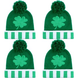 SATINIOR 4 Packs St. Patrick's Day Shamrock Knit Beanie Hat Green Clover Skull Ski Cap Saint Patrick's Day Warm Beanie for Women Men Party Costume Accessory