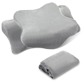 Hahafelt Cervical Neck Pillowcase (Only Pillowcase) with Zipper Ergonomic Pillow Cover Contour Pillow Cover Fuzzy Cases for Side Back Stomach Sleepers(Gray,Standard Size)