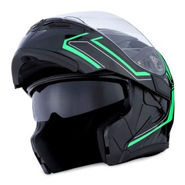 1Storm Motorcycle Modular Full Face Helmet Flip up Dual Visor Sun Shield: HB89 Arrow Green