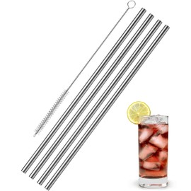 Westmark 62722260 Stainless Steel Straws, Straight, Includes 1 Cleaning Brush, Length: 21.5 cm, Diameter 0.6 cm, Stainless Steel, Silver, Set of 4