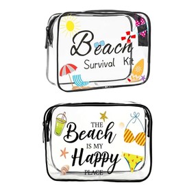 HAPPYLIVE SHOPPING 2 Pcs Makeup Bags Gifts for Women Summer Beach Cruise Swim Nurse Teacher Dance Gift Survival Kit Clear Cosmetic Bags PVC Waterproof Travel Toiletry Purses Organizer (Beach Style)