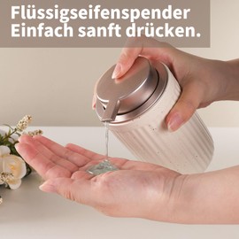 Umlaca Soap Dispenser, Refillable Ceramic Soap Dispenser, 350 ml, Large Pump Head is Easy to Press, Suitable for Kitchen, Bathroom (Stripes Beige + Pink, Liquid Soap Dispenser)