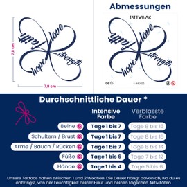 Tattwo.me 2 Weeks Waterproof Temporary Plant Tattoos - Hope, Love, Liver and Strength - EU Compliance - Vegetable Ink - Tattoo Pad Size: 9 x 9 cm (M0155)