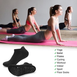 NEDLON Pilates Yoga Grip Socks, Women Non Slip Grip Socks Anti-slip Pilates Socks with Grip Non Slip Grippy Socks for Hospital (Standard, Black+White+Gray+Purple+Pink+Green)