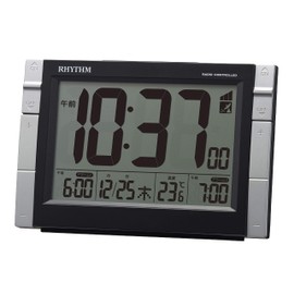 RHYTHM 8RZ223SR02 Alarm Clock, Radio Clock, Electronic Sound W Alarm, Temperature, Calendar, Light, Black, 4.0 x 6.1 x 2.4 inches (10.2 x 15.5 x 6.1 cm)
