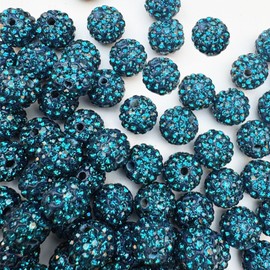10mm Clay Rhinestone Beads for Bracelets, 100 Pcs Sparkle Crystal Beads for Jewelry Making, Glitter Round Shamballa Disco Ball Design to Create DIY Crafts Necklace Earrings Decoration (Blue Zircon)
