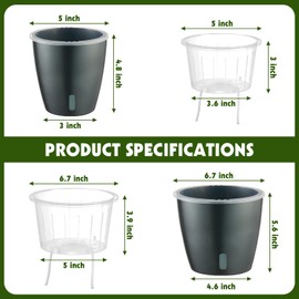 KvyusFlourish Self Watering Pots for Indoor Plants, 6-Pack 5'' Self Watering Planter with Drainage Holes, Small African Violet Pots with Water Indicator, Clear Wick Orchid Pot, Grey Gold