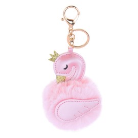 Holibanna Fluffy Swan Keyring Keychain Pom pom PU Leather Swan Key Fob Pink Bag Hanging Pendant Fluffy Ball Keyring Ornament