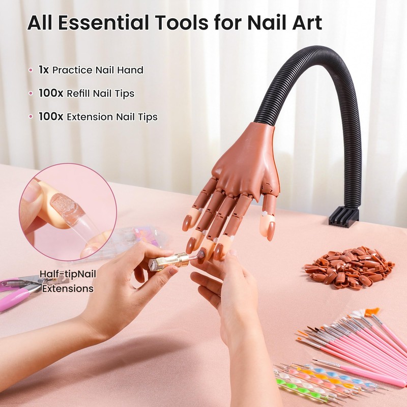 Rolybag Practice Hand for Acrylic Nails, Flexible Nail Practice Hands,