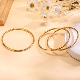 Gamtic Women's Gold Bracelet, Stainless Steel Bracelets, Gold-Plated Fin Bracelets, Stacking Bracelets, Valentine's Day, Mother's Day, Birthday, Christmas Gift for Women, Girlfriend, Mum, Pack of 3,