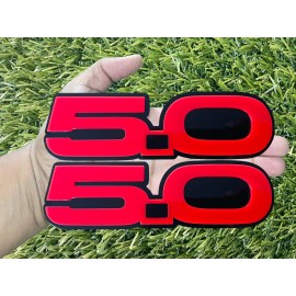 Badge Addictz 5.0 Emblem Badges Set of (2) Racing Aggressive Red On Black Fender Badges New