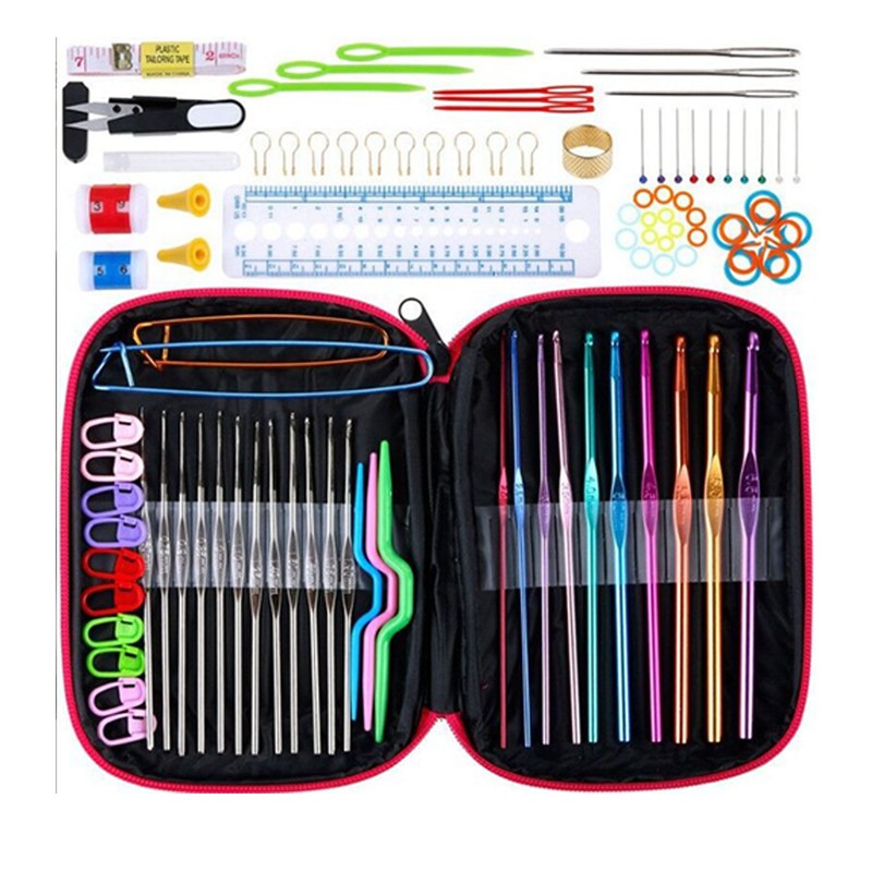 Crochet Hooks Set Colorful Ergonomic Handle Portable Metal Knitting Needles