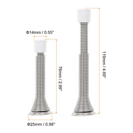 sourcing map Door Stop, 2Pcs Adjustable 3" to 4-11/16" - Spring Steel Door Stopper, Flexible Door Stoppers for Bottom of Door with Rubber Bumper Tips (Silver)