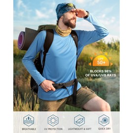 Roadbox Roadbox Men's 2 Pack UV Sun Protection SPF UPF 50+ Long Sleeve Quick Dry Fishing Shirts Outdoor Rash Guard for Running Hiking Swimming