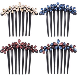 Rhinestones Hair Combs Pins 7 Teeth Side Hairpins Accessories Flower Hair Side Comb for Women, Crystal Vintage Headpieces Barrettes Clips Accessory Wedding Daily Present for Ladies Bride (4Pack)