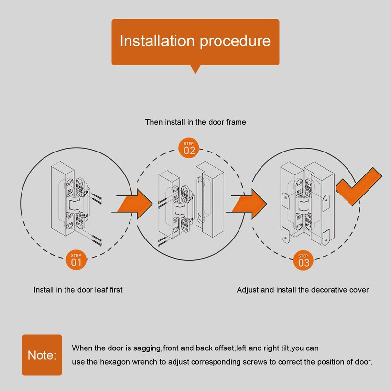 YAGU 3 Way Adjustable Invisible Door Hinge Concealed Hidden 180