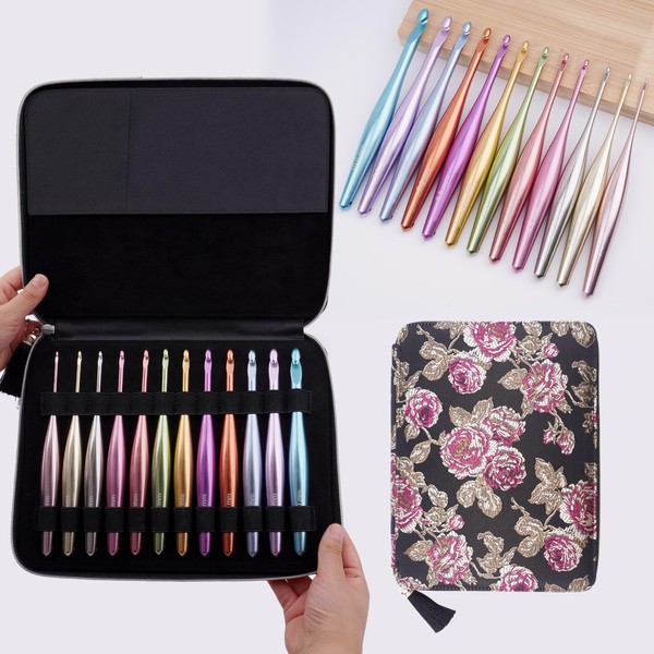 Mdoker Newest Aluminum Crochet Hook Set with Case Ergonomic Grip