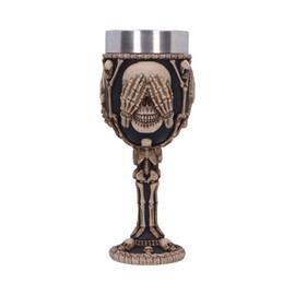 Nemesis Now Three Wise Skeleton Goblet 20cm, Resin/Stainless Steel, Bone/Black, 'See No Evil, Hear No Evil, Speak No Evil' Goblet, Intricate Detailing, Cast in The Finest Resin, Expertly Hand-Painted