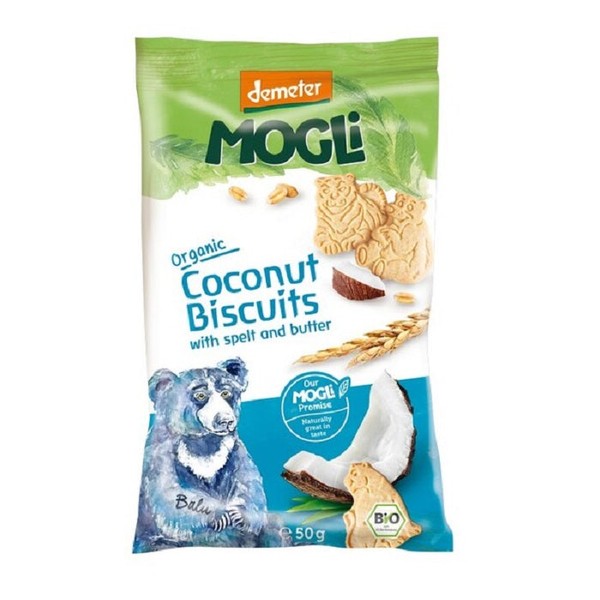 Mogli Organic Spelt Biscuits - Coconut, 50g x 12