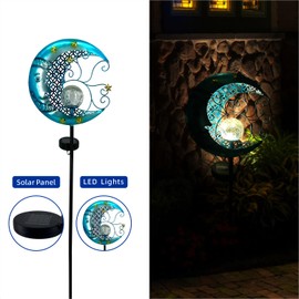 Solar Moon Lights Outdoor Garden Decorative Lights Waterproof Crackle Glass Globe Metal Stake Yard Decorations for Lawn Patio Backyard Ornaments Gifts for Birthday,Mothers Day Grandma (1pc)