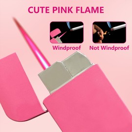 Torch Lighter, Pink Flame Lighter, Cute Pink Glitter Torch Windproof Cool Lighter, Metal Refillable Butane Lighter, Outdoor, Indoor, Camping, Candle, Birthday, Gift (Without Butane)