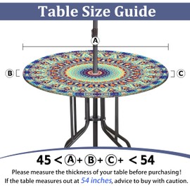 Buwuta Outdoor Tablecloth with Umbrella Hole Waterproof Round Fitted Tablecloth with Elastic Zippered Wipeable Table Cloth Round Cover for Picnic, Patio,Garden (Teal, M-(45''-54''))
