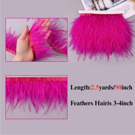 GXTIZAS Ostrich Feathers Trim 2.5Yards Fringe Trim 3-4inch Feather for Crafts Sewing Costumes, Latin Wedding Dresses, Stage Outfit DIY Accessories(Fuchsia)