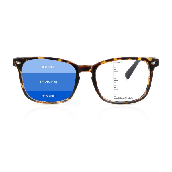 LAMBBAA Vintage Square Progressive Multifocal Presbyopic Glasses, Anti-Blue Light Glasses for Men Women Readers (Dark Tortoise +0.00/+1.25 Magnification)