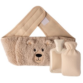 AGAKY Hot Water Bottle Belt 1 L, Hot Water Bottles Natural Rubber Leak-Proof with Lid, Removable for Cleaning, Hot Water Bottle Belt for Keeping Warm Neck, Shoulders, Back, Legs, Waist, Beige