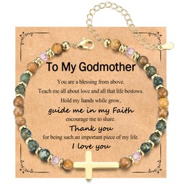 PODLEV Female Godmother Gift from Godchild, Adjustable Dainty Cross Beaded Bracelets Christian Gifts for Women, Christmas Mothers Day Confirmation Baptism Easter Religious Gifts for Godmother