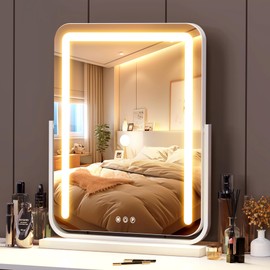 MICLIONLED Lighted Makeup Mirror with Lights,Dimmable Touch Control Vanity Mirror for Desk/Bedroom, 360° Rotation,3 Color Modes for Flawless Application - Ideal Gifts for Her (White)