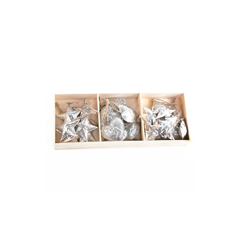 Logbuch-Verlag 18 Christmas Pendants Silver Metal Heart Star Tree 5