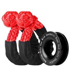 BCJCLTS Synthetic Soft Shackle & Winch Recovery Ring Kit, 1/2'' x 22'' Recovery Soft Shackle(56,000Lbs Breaking Strength), Snatch Recovery Ring for ATV UTV Off-Road Vehicles（Shackles+ Black Ring）